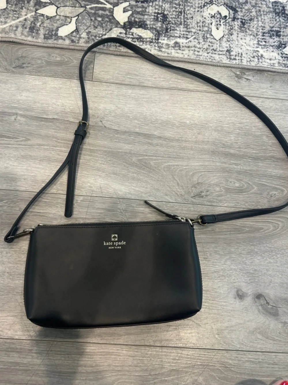 kate spade Black Leather Crossbody Pouch with Gold Logo